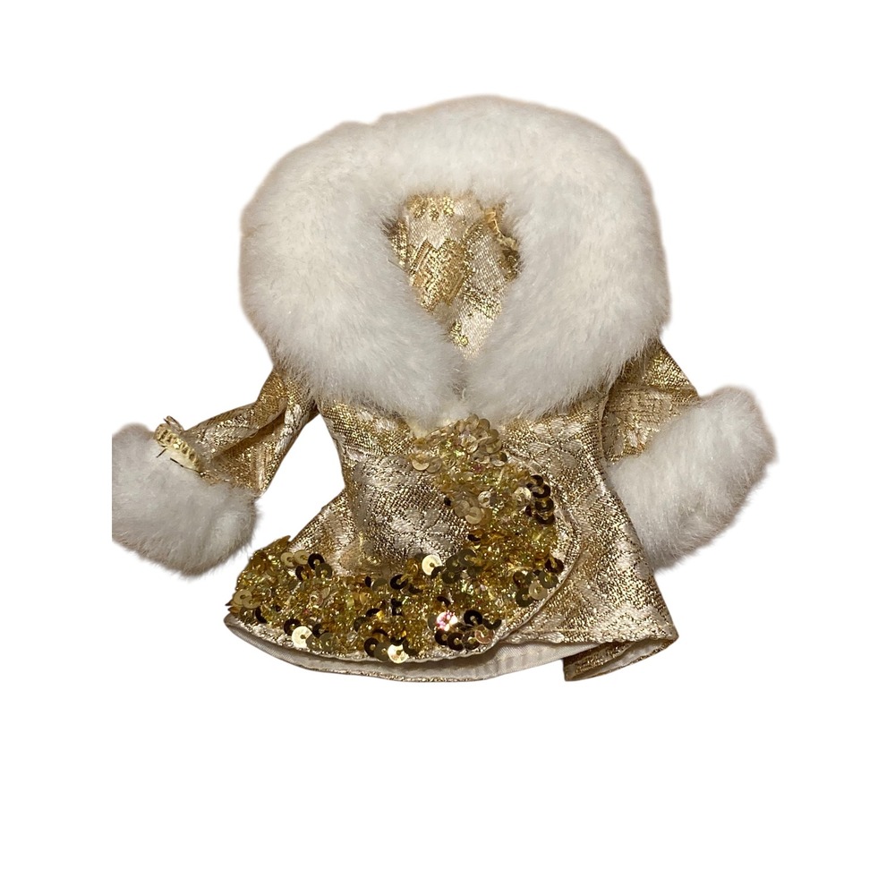 Vintage Brass Key Gold Brocade Coat Faux Fur Collar Sequin Detail Doll Clothes